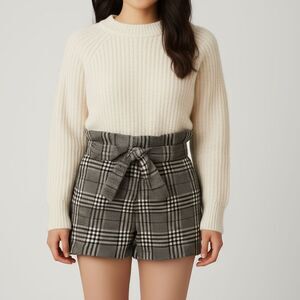 Plaid Shorts Size Large Paperbag Waist Front Pockets Transitional